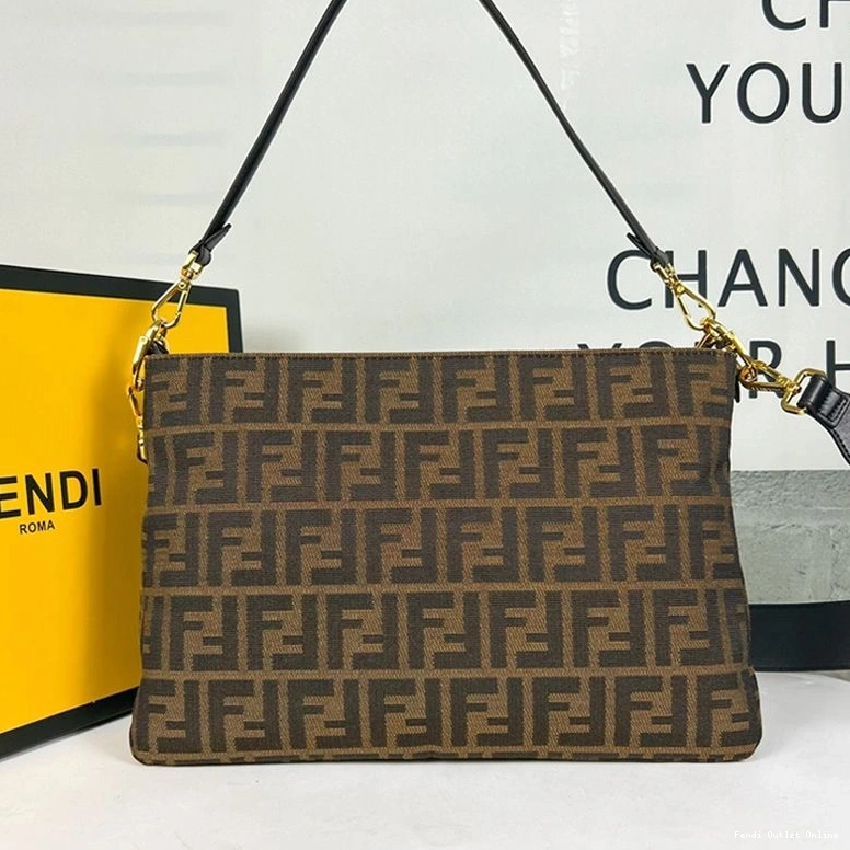 Affordable Bag In O'Lock Fabric Zip Brown Motif Shoulder FF Fendi 0820